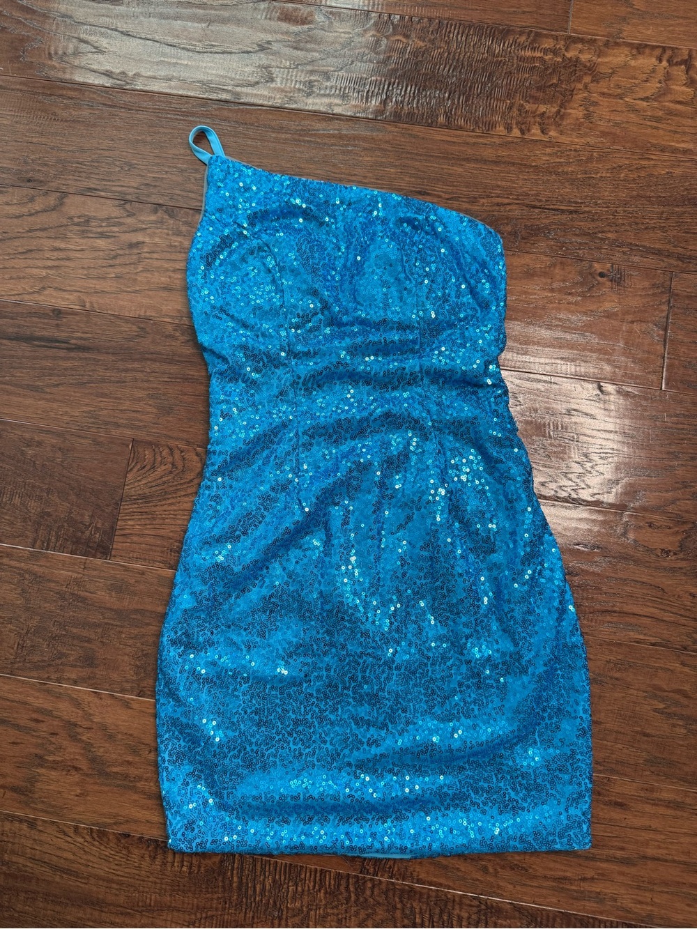 Blue One-Shoulder Sequin Mini Dress